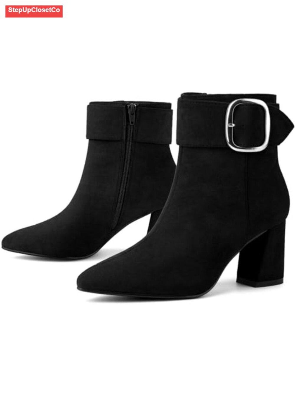Women's Pointed Toe Ankle Booties Block Heel Faux Suede Boots